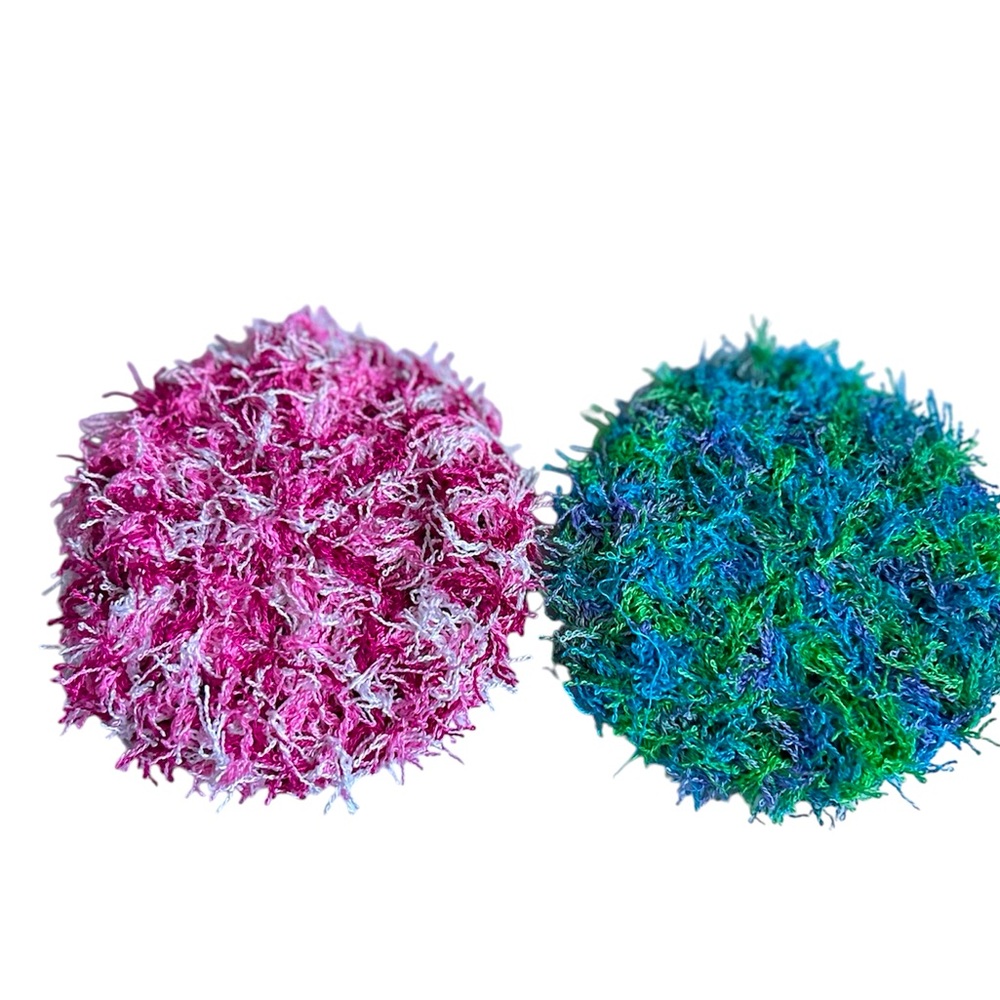 Hand Crafted Two Colorful Reusable Crochet Polyester Scrubbing Exfoliating Pads - Picture 5 of 7